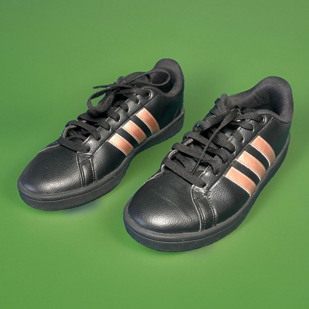 Adidas Women's Low Top Lace Up Athletic Sneakers Black Rose Gold 8.5
